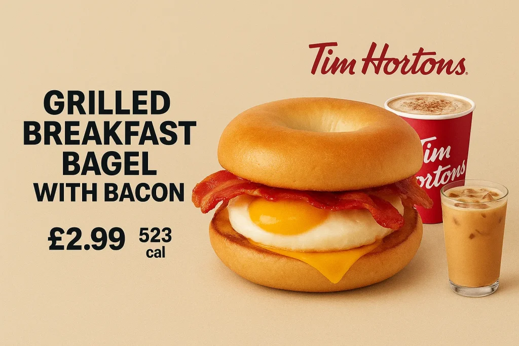 Tim Hortons Grilled Breakfast Bagel with Bacon.